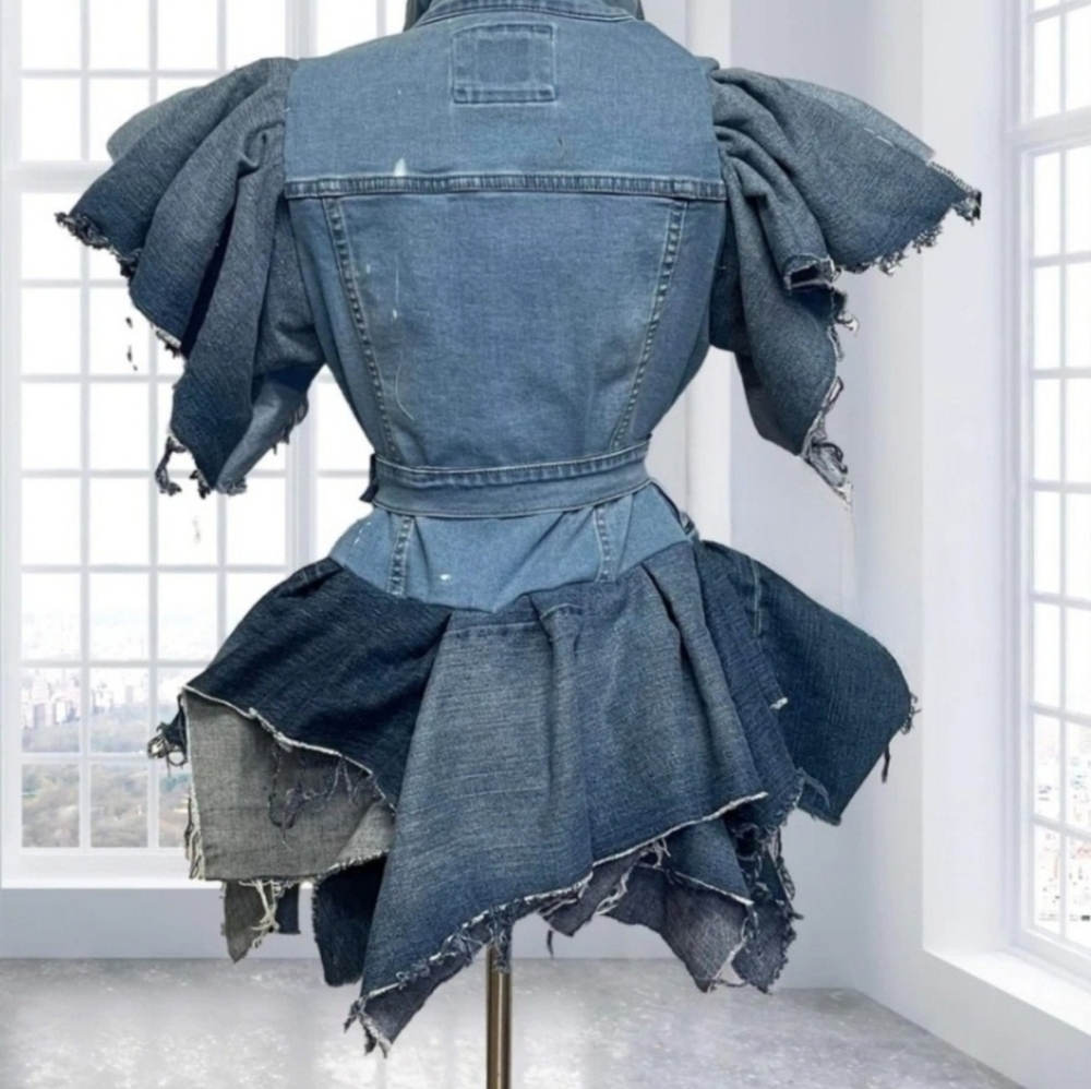Unique Denim Patchwork Dress With Mock Designer D… - image 2